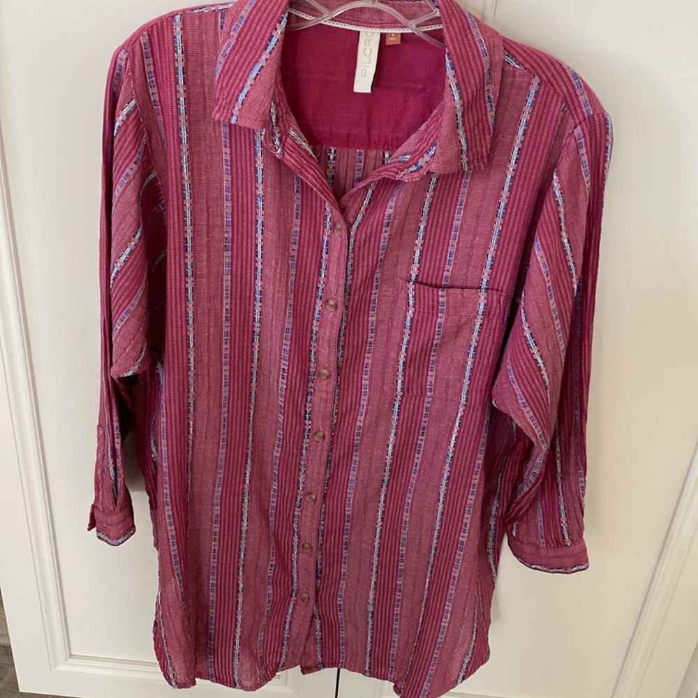 Pilcro Anthropologie  Boyfriend Button up relaxed fit Bohemian shirt size S - Picture 4 of 10